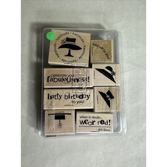 Rubber Stamp Set of 8 "Hattitude" by Stampin' Up, not used & in original box. - Picture 1 of 3